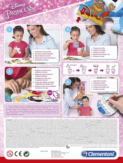 Clementoni 20328 Measure Me Princess – Puzzle 30 Teile ab 3 Jahren, großes Kinderpuzzle zum Zusammenkleben (inkl. Kleber & Spatel), als Messlatte zum Aufhängen, Denkspiel für Kinder Disney Princess