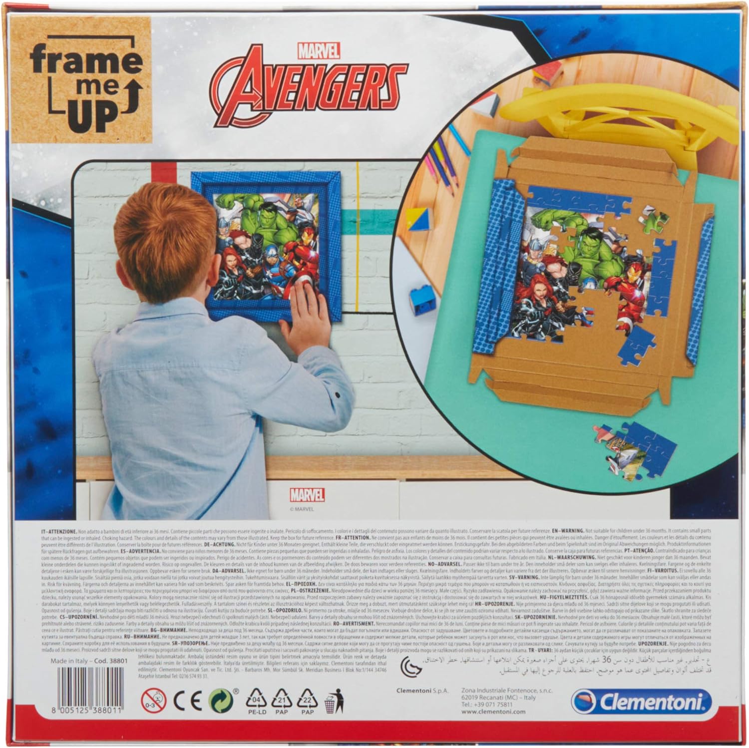 Clementoni 38801 Frame me up Avengers – Puzzle 60 Teile ab 4 Jahren, buntes Kinderpuzzle inkl. Rahmen aus Karton, zum Aufhängen ohne Kleber, Geschicklichkeitsspiel für Kinder