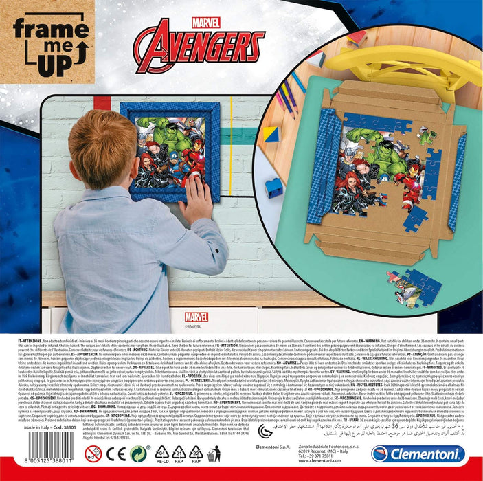 Clementoni 38801 Frame me up Avengers – Puzzle 60 Teile ab 4 Jahren, buntes Kinderpuzzle inkl. Rahmen aus Karton, zum Aufhängen ohne Kleber, Geschicklichkeitsspiel für Kinder
