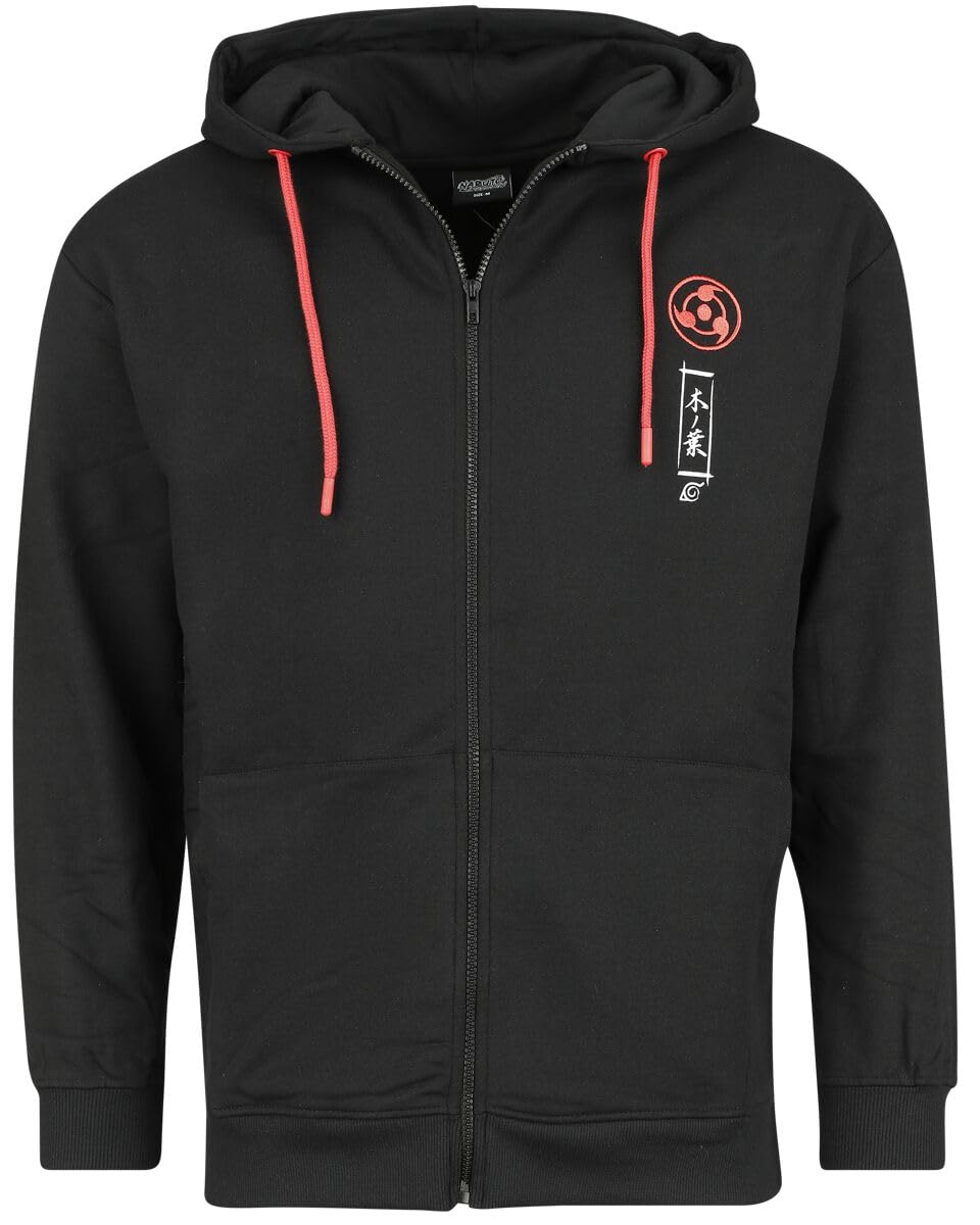 Naruto Shippuden - Kakashi Hombre Capucha con Cremallera Negro Regular