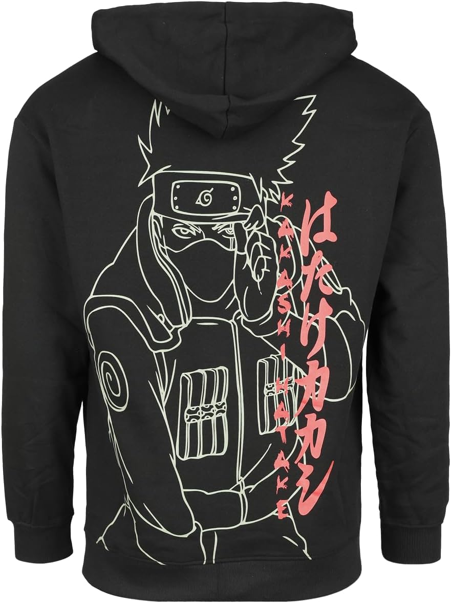 Naruto Shippuden - Kakashi Hombre Capucha con Cremallera Negro Regular
