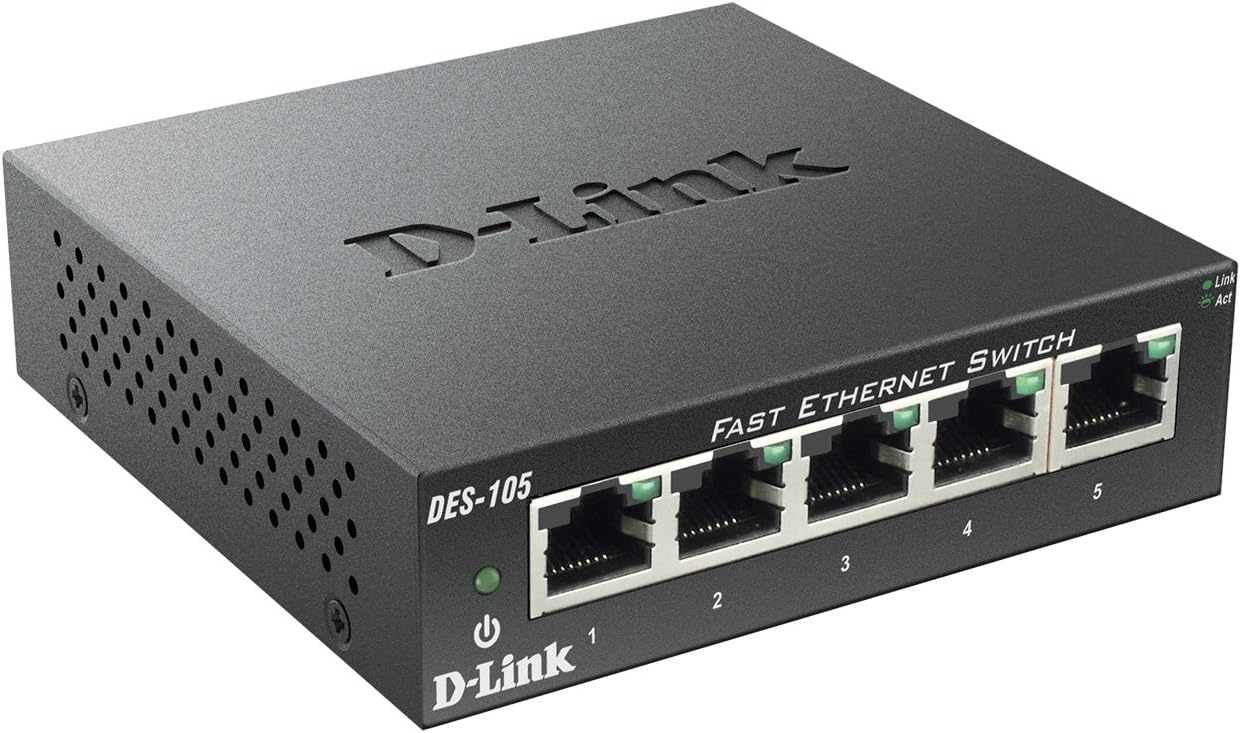 D-Link DES-105 Switch 5 Porte Fast Ethernet, Alloggiamento in Metallo, Nero/Antracite