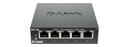D-Link DES-105 Switch 5 Porte Fast Ethernet, Alloggiamento in Metallo, Nero/Antracite