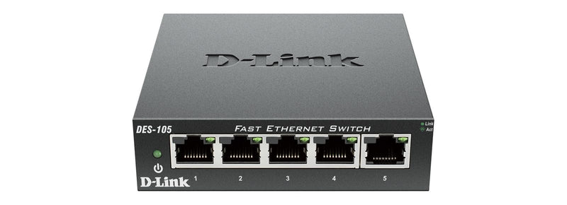 D-Link DES-105 Switch 5 Porte Fast Ethernet, Alloggiamento in Metallo, Nero/Antracite