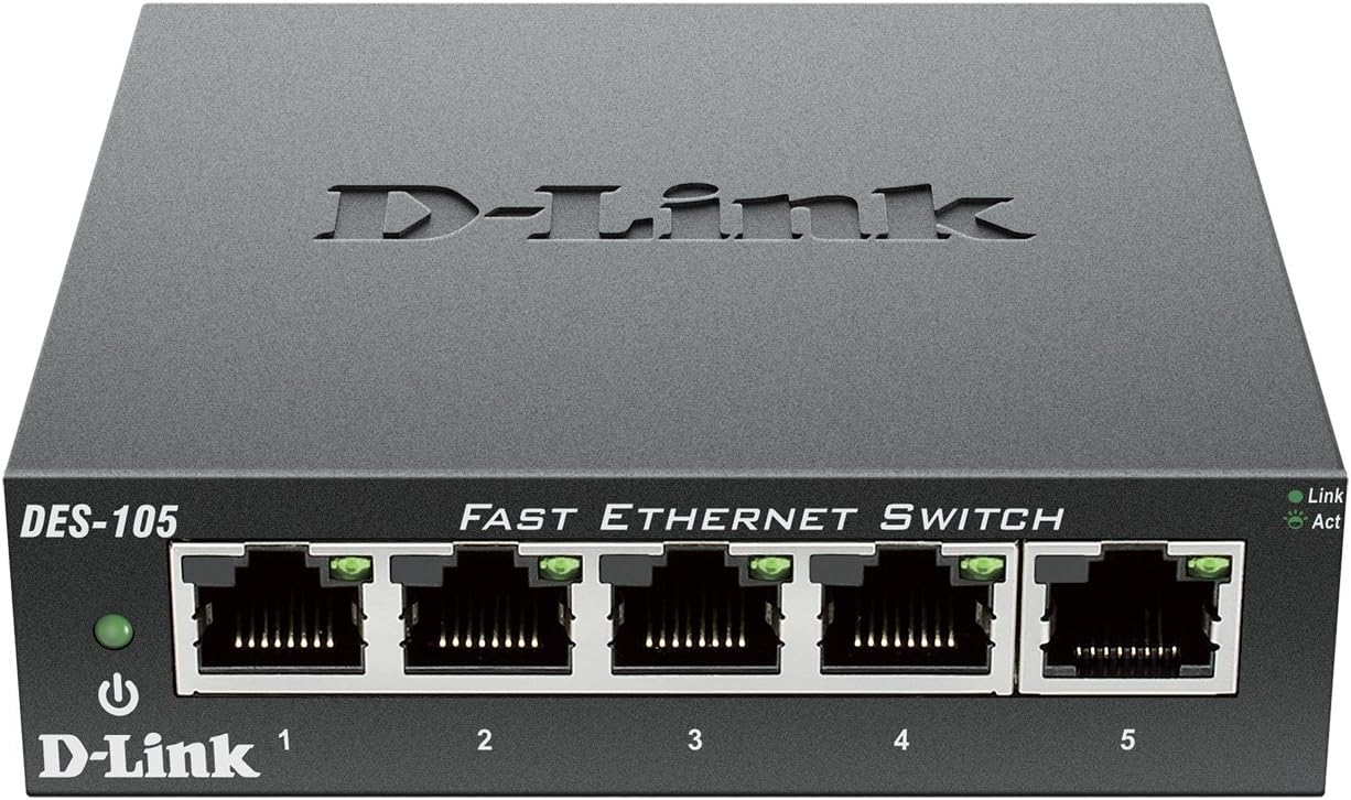 D-Link DES-105 Switch 5 Porte Fast Ethernet, Alloggiamento in Metallo, Nero/Antracite