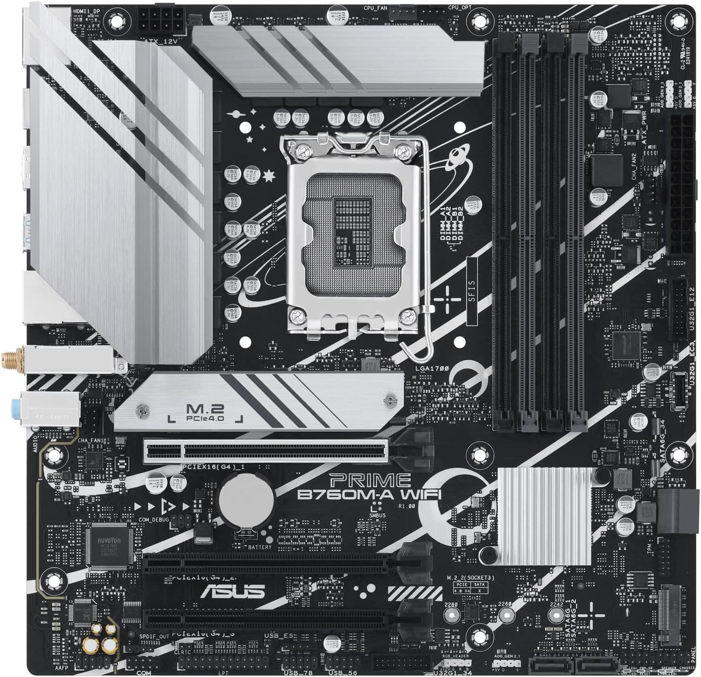 Asus PRIME B760M-A WIFI, Intel B760, 1700, Micro ATX, 4 DDR5, 2 HDMI, DP, Wi-Fi 6, 2.5G LAN, PCIe4, 2x M.2