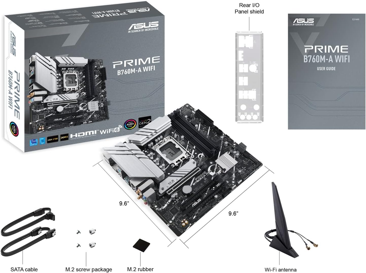 Asus PRIME B760M-A WIFI, Intel B760, 1700, Micro ATX, 4 DDR5, 2 HDMI, DP, Wi-Fi 6, 2.5G LAN, PCIe4, 2x M.2