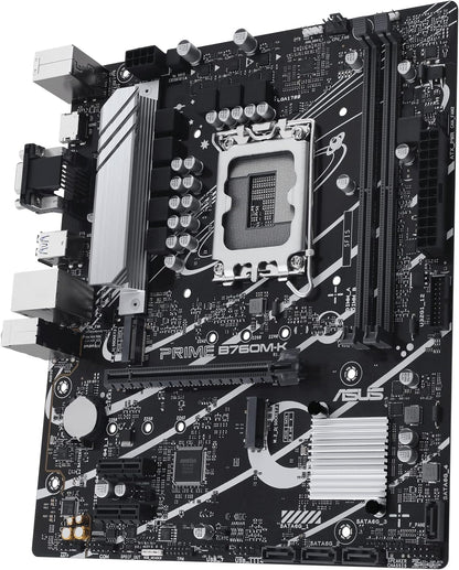 ASUS Prime B760M-K Placa Base Intel B760 (LGA 1700 mATX con PCIe 4.0, Dos Ranuras PCIe 4.0 M.2, DDR5, Realtek 2.5Gb Ethernet, VGA, HDMI, SATA 6 Gbps, USB 3.2 Gen 1 Frontal, Aura Sync), Negro