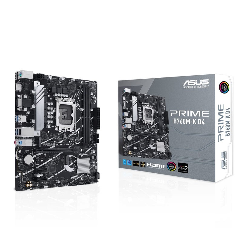 ASUS Prime B760M-K Placa Base Intel B760 (LGA 1700 mATX con PCIe 4.0, Dos Ranuras PCIe 4.0 M.2, DDR5, Realtek 2.5Gb Ethernet, VGA, HDMI, SATA 6 Gbps, USB 3.2 Gen 1 Frontal, Aura Sync), Negro