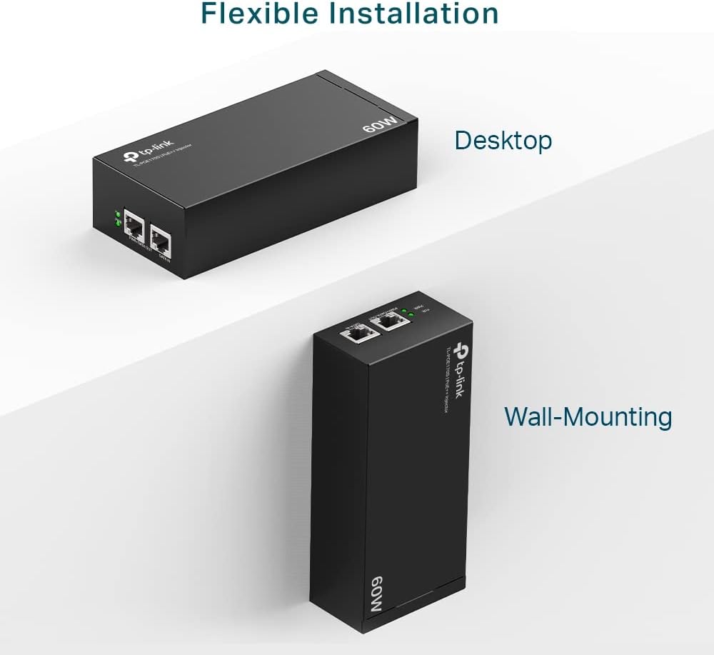 TP-Link TL-POE170S PoE++ Injector (2 Gigabit Ports, Compatible with 802.3af /at/bt, Total Power with up to 60W, Wall Mount and Desktop Design, Plug and Play) Black
