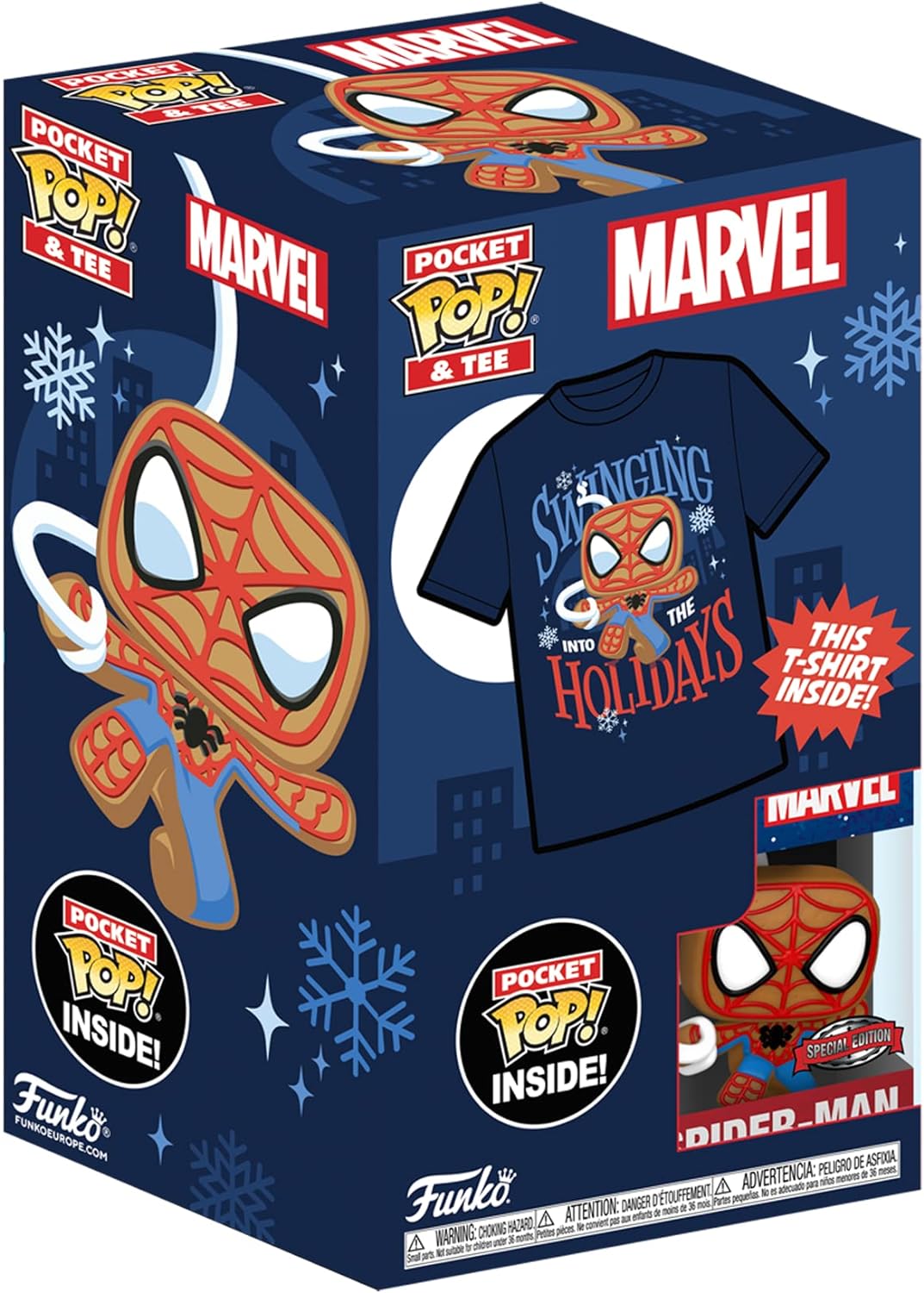 Funko Pocket POP! & Tee: Marvel - Spider-Man - Spidey - Gingerbread - Extra - for Children and Kids - Extra Large - (XL) - T-Shirt - Clothes With Collectable Vinyl Minifigure - Gift Idea for Boys