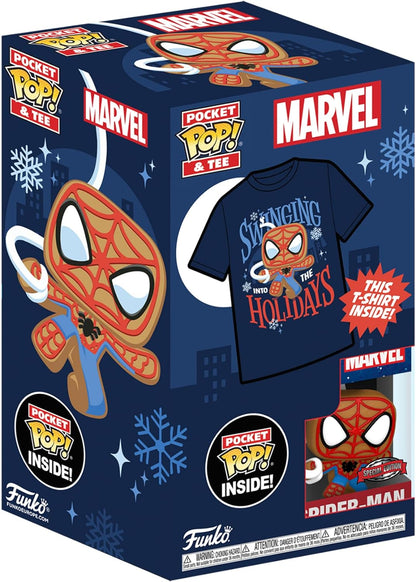 Funko Pocket POP! & Tee: Marvel - Spider-Man - Spidey - Gingerbread - Extra - for Children and Kids - Extra Large - (XL) - T-Shirt - Clothes With Collectable Vinyl Minifigure - Gift Idea for Boys