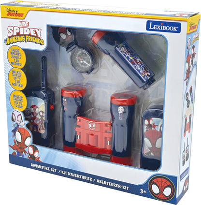 Lexibook, Spidey & His Amazing Friends, Complete adventurer set, for kids, 120m walkie-talkies, Binoculars, Flashlight, Compass, Red/Blue, RPTW11SP