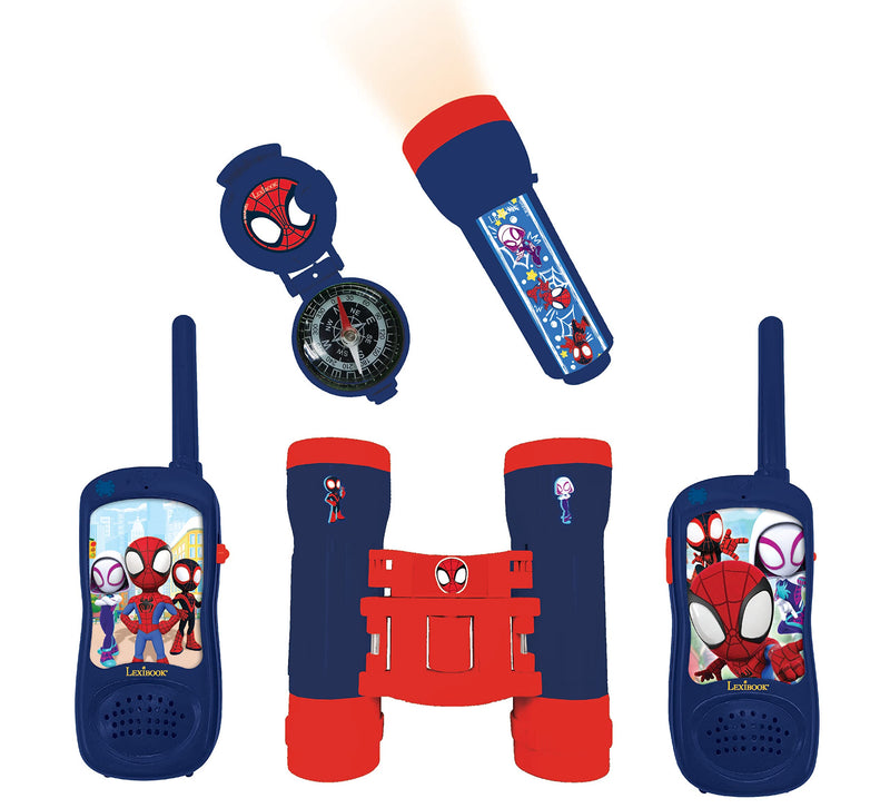 Lexibook, Spidey & His Amazing Friends, Complete adventurer set, for kids, 120m walkie-talkies, Binoculars, Flashlight, Compass, Red/Blue, RPTW11SP