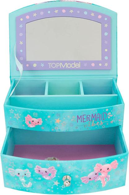 Depesche 12440 TOPModel Mermaid Small Jewellery Box in Turquoise with Mermaid Motif Jewellery Box with Mirror and Hinged Lid
