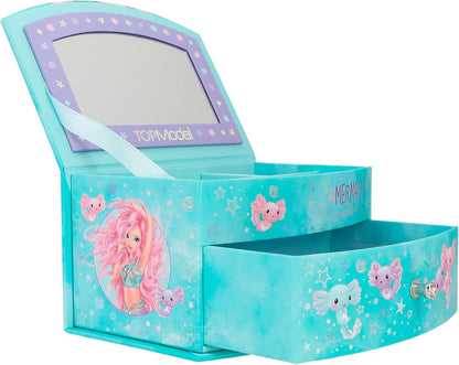Depesche 12440 TOPModel Mermaid Small Jewellery Box in Turquoise with Mermaid Motif Jewellery Box with Mirror and Hinged Lid