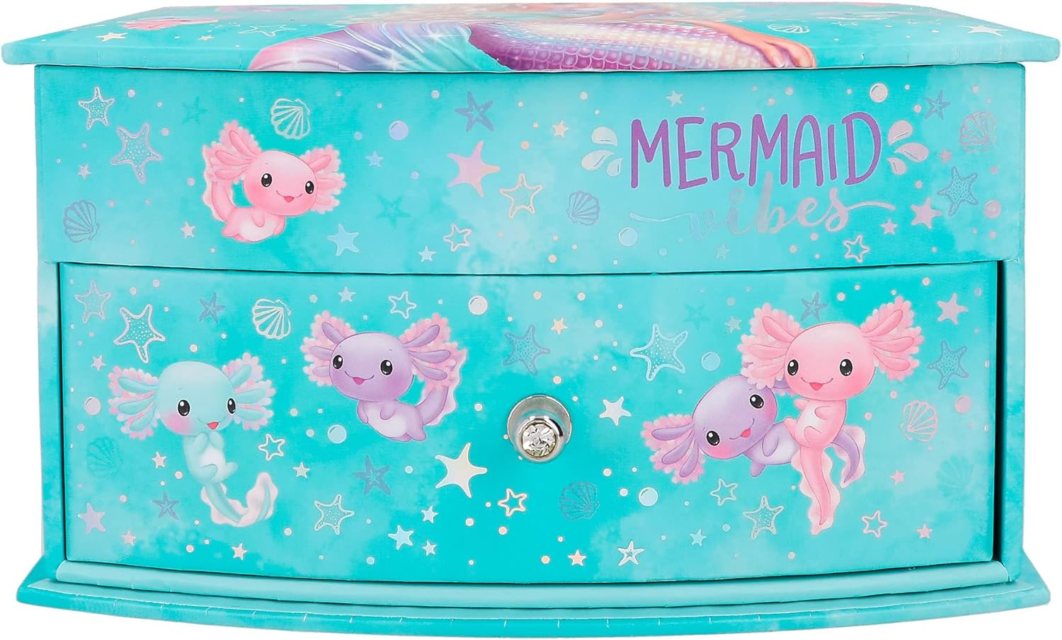 Depesche 12440 TOPModel Mermaid Small Jewellery Box in Turquoise with Mermaid Motif Jewellery Box with Mirror and Hinged Lid