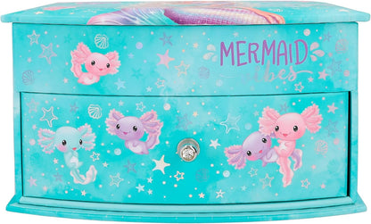 Depesche 12440 TOPModel Mermaid Small Jewellery Box in Turquoise with Mermaid Motif Jewellery Box with Mirror and Hinged Lid