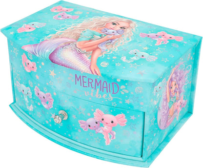 Depesche 12440 TOPModel Mermaid Small Jewellery Box in Turquoise with Mermaid Motif Jewellery Box with Mirror and Hinged Lid