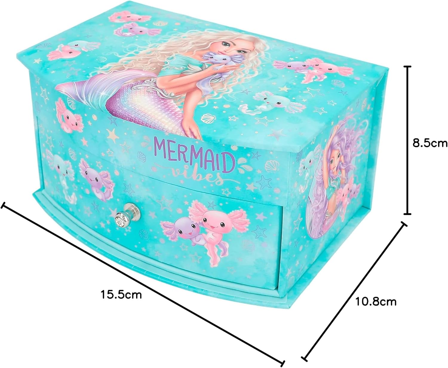 Depesche 12440 TOPModel Mermaid Small Jewellery Box in Turquoise with Mermaid Motif Jewellery Box with Mirror and Hinged Lid
