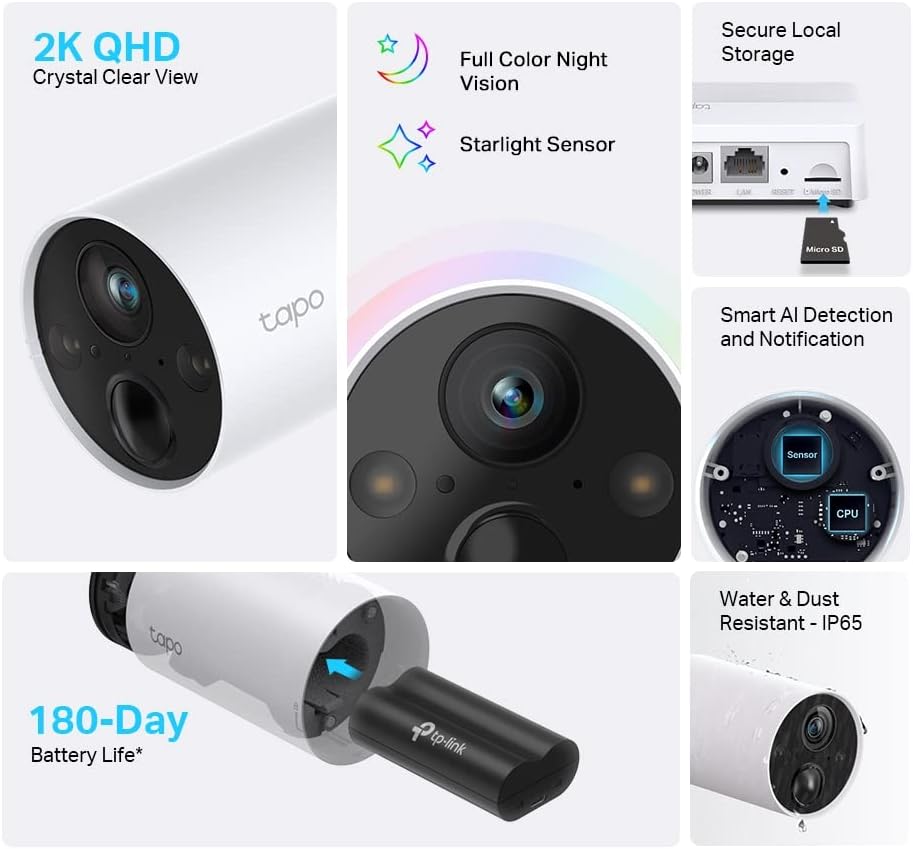 Tapo C420S2 V1 - 2 X Tapo C420 Cameras + Tapo H200 Hub - Network Surveillance Camera - Outdoor, Indoor - Dust Resistant