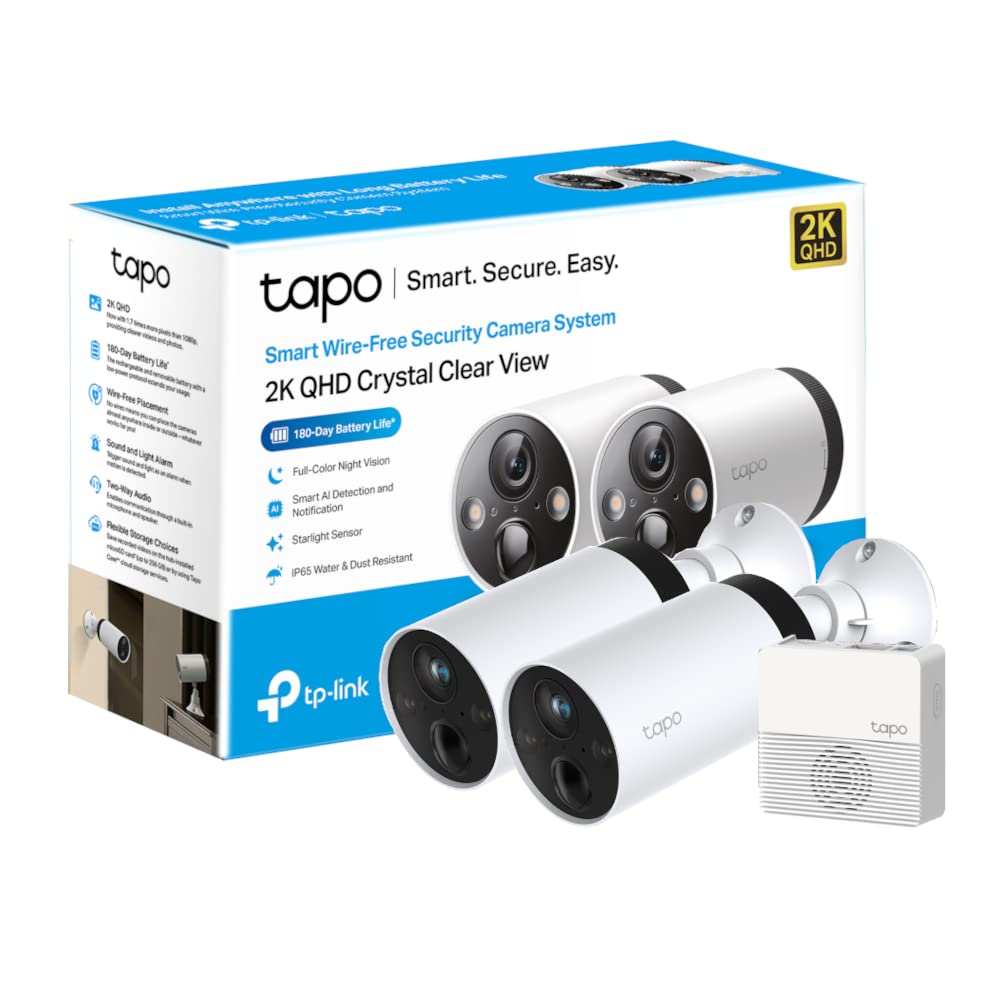 Tapo C420S2 V1 - 2 X Tapo C420 Cameras + Tapo H200 Hub - Network Surveillance Camera - Outdoor, Indoor - Dust Resistant