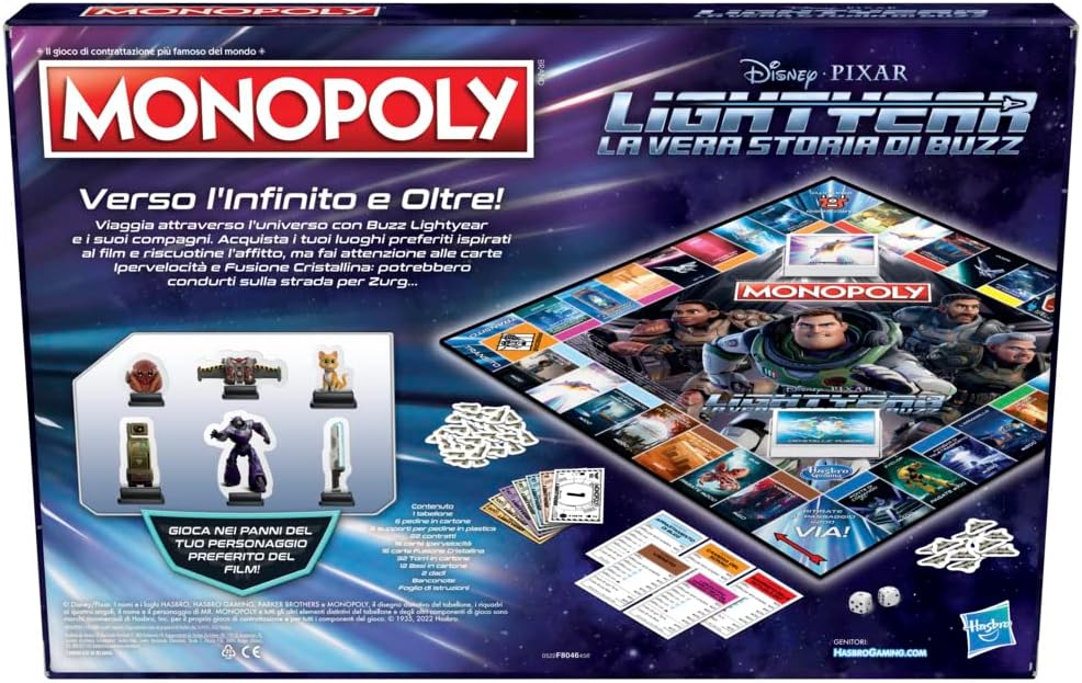 Monopoly: edición Lightyear de Disney Pixar, juego de mesa para familias y niños, juegos de mesa familiar, regalos para niños a partir de 8 años