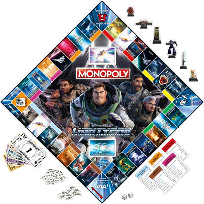 Monopoly: edición Lightyear de Disney Pixar, juego de mesa para familias y niños, juegos de mesa familiar, regalos para niños a partir de 8 años