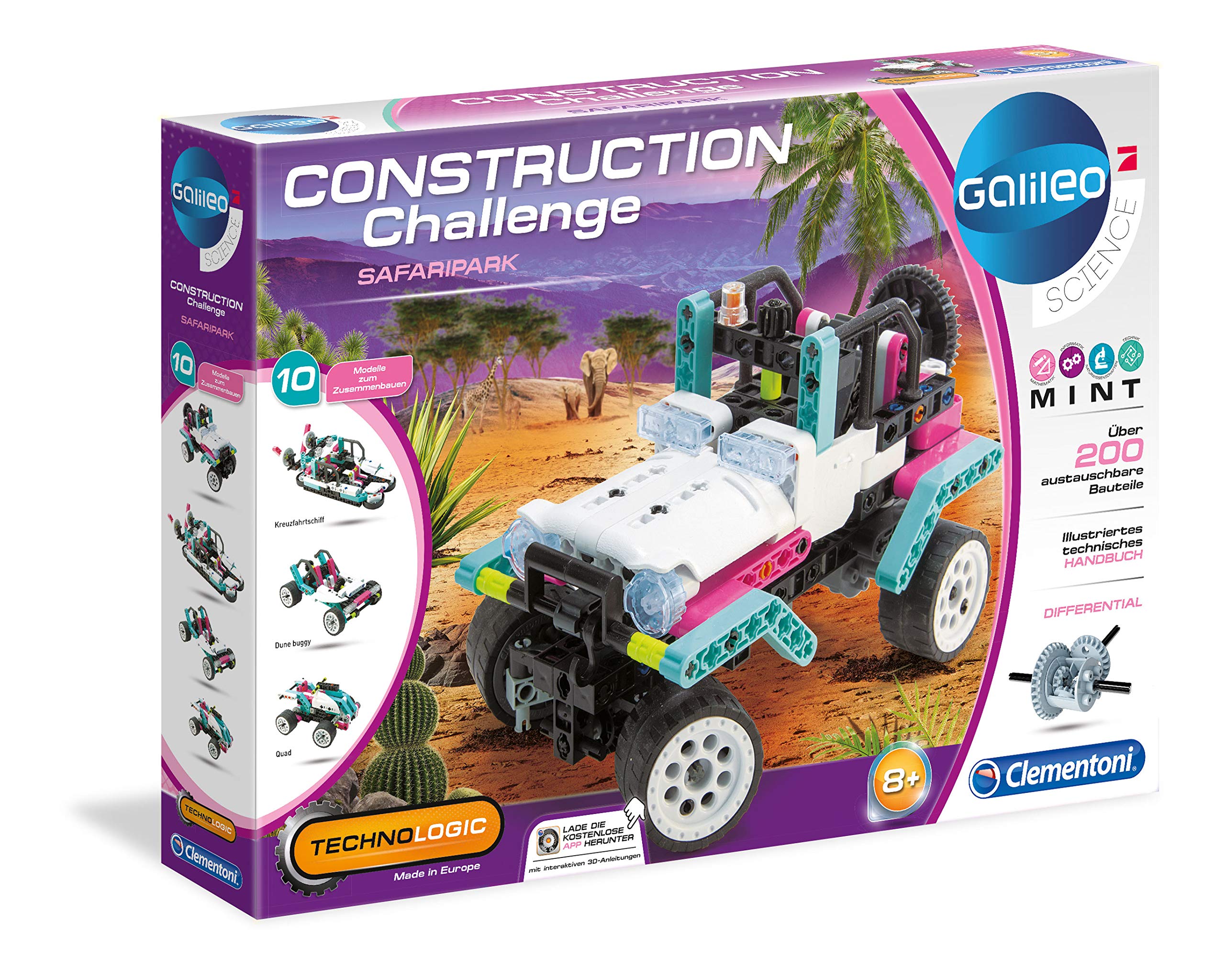 Clementoni Galileo Construction Challenge-Kit de construcción técnica-Safari Park, para niños a Partir de 8 años, Color Multicolor, Mittel (59143