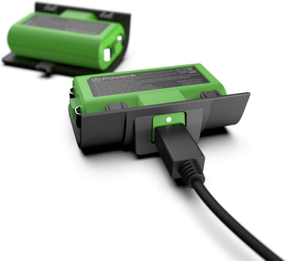 PowerA Play & Charge Kit for Xbox Series X|S and Xbox One Wireless Controllers, Compatible with Xbox Charger Dock, 2 x Rechargeable Batteries with LED Indicators, 4 x Battery Doors - Black & Green Bla