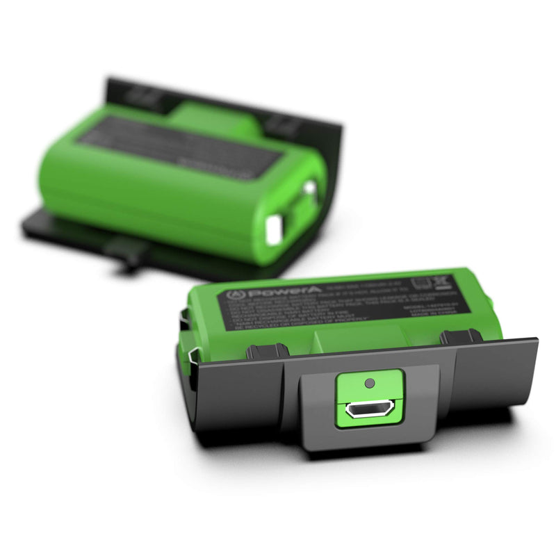 PowerA Play & Charge Kit for Xbox Series X|S and Xbox One Wireless Controllers, Compatible with Xbox Charger Dock, 2 x Rechargeable Batteries with LED Indicators, 4 x Battery Doors - Black & Green Bla