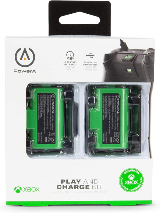 PowerA Play & Charge Kit for Xbox Series X|S and Xbox One Wireless Controllers, Compatible with Xbox Charger Dock, 2 x Rechargeable Batteries with LED Indicators, 4 x Battery Doors - Black & Green Bla