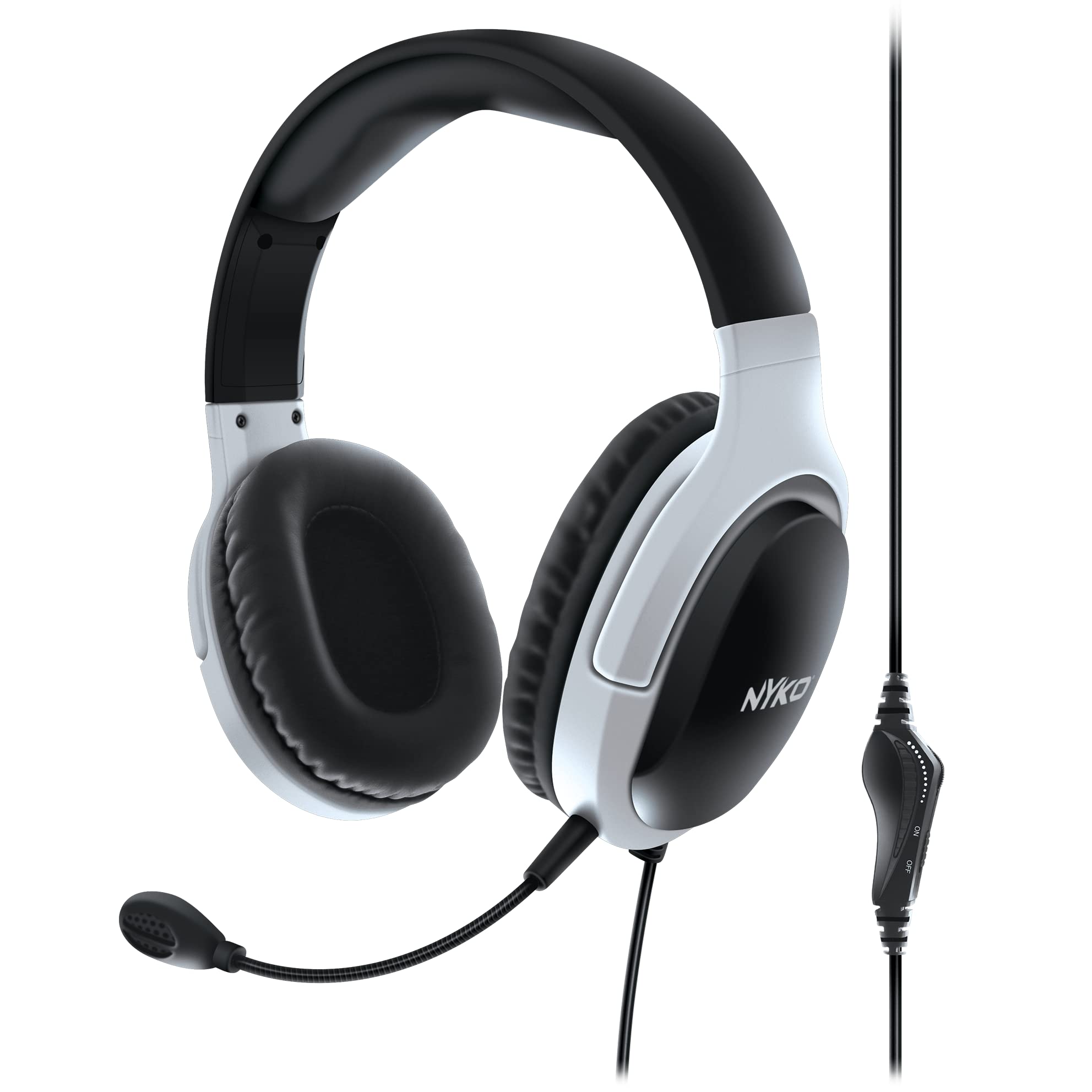 Nyko NP5-5000 Wired Headset for PlayStation 5 - Lightweight Headphones w/Adjustable Microphone - Compatible w/ PS4, PS5, Nintendo Switch, Xbox One and Xbox X|S - PS5 Accessories (Black/White