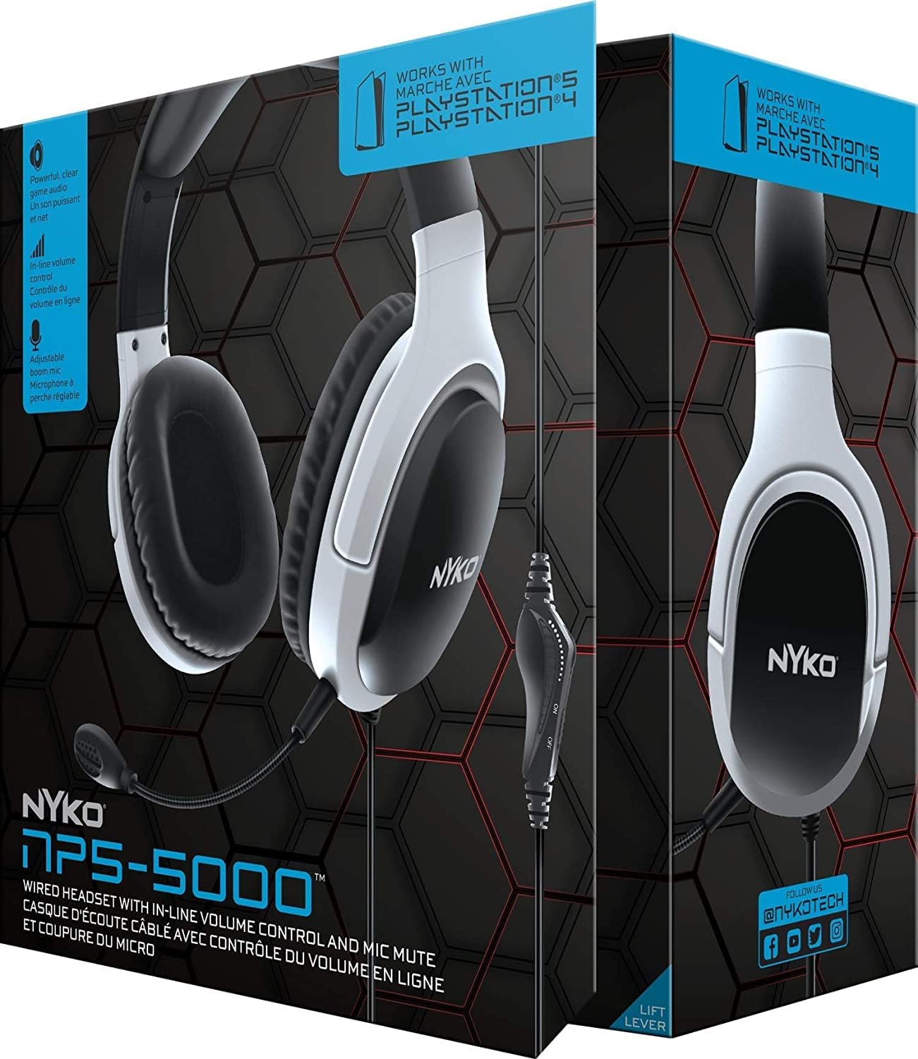 Nyko NP5-5000 Wired Headset for PlayStation 5 - Lightweight Headphones w/Adjustable Microphone - Compatible w/ PS4, PS5, Nintendo Switch, Xbox One and Xbox X|S - PS5 Accessories (Black/White