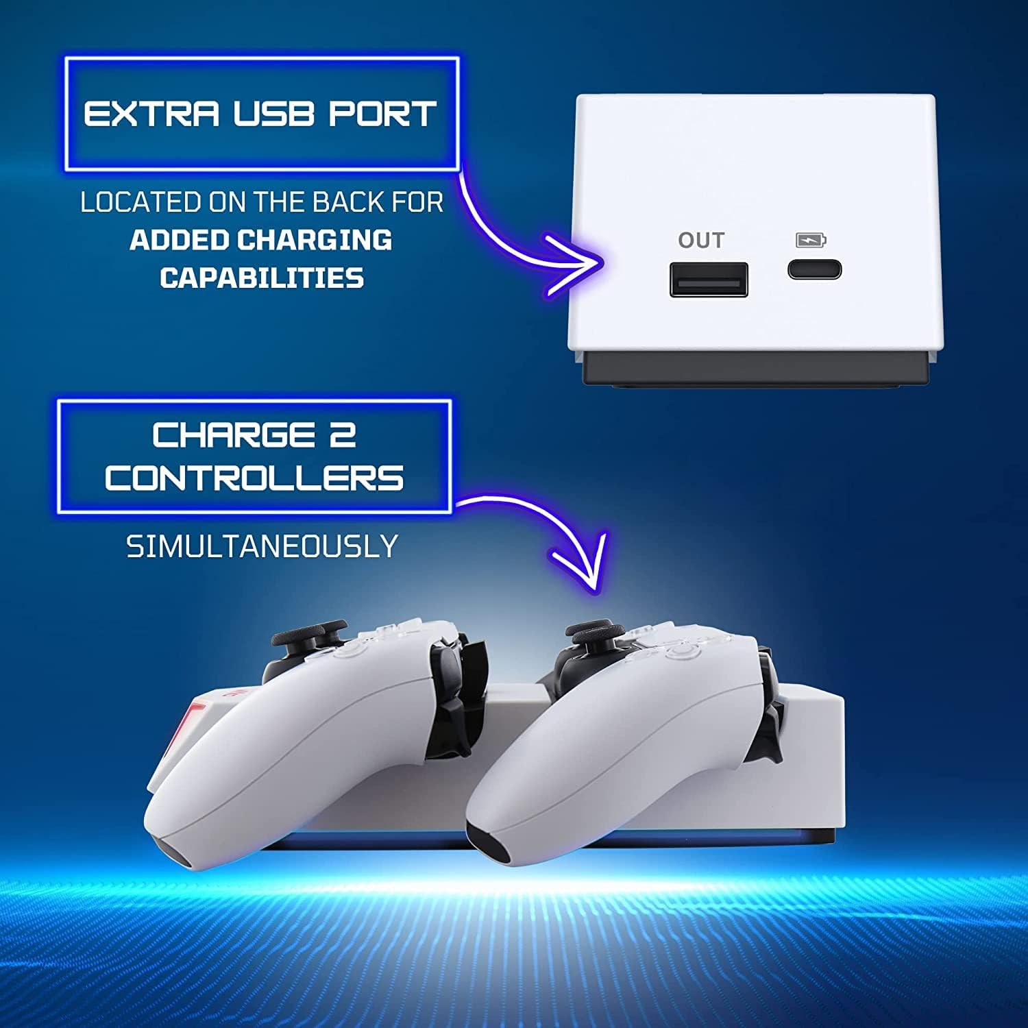 Nyko Dualsense Charging Station for Playstation 5 - Drop and Charge Base for 2 PS5 Controllers w/LED Indicators and Extra USB Port - Playstation 5 DualSense Controller Charge Stand - PS5 Accessories P