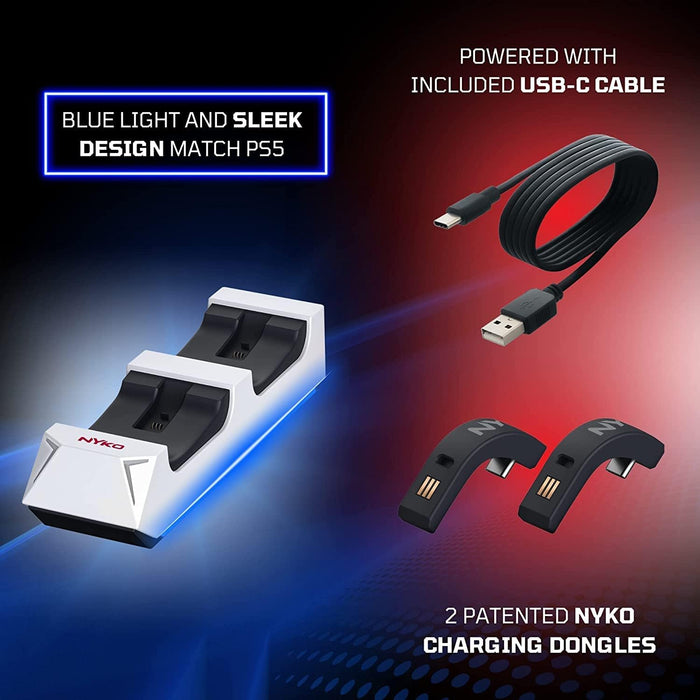 Nyko Dualsense Charging Station for Playstation 5 - Drop and Charge Base for 2 PS5 Controllers w/LED Indicators and Extra USB Port - Playstation 5 DualSense Controller Charge Stand - PS5 Accessories P