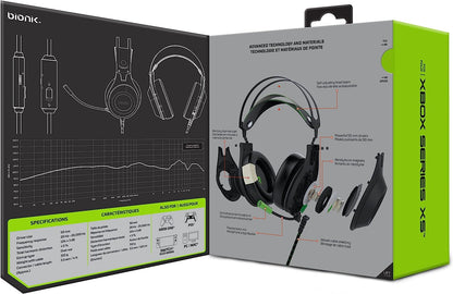 Bionik Sirex Gaming Headset with Mic for Xbox Series XS: 50MM Drivers, Memory Foam, Mute Switch, Adjustable Head Beam, Xbox One/ PS5/ Nintendo Switch OLED/PC/Mac Green L