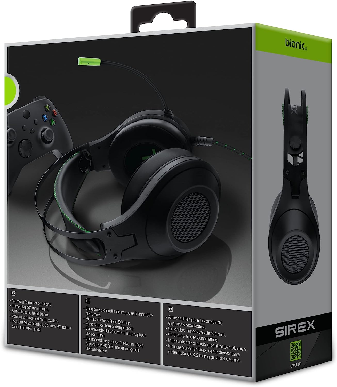 Bionik Sirex Gaming Headset with Mic for Xbox Series XS: 50MM Drivers, Memory Foam, Mute Switch, Adjustable Head Beam, Xbox One/ PS5/ Nintendo Switch OLED/PC/Mac Green L