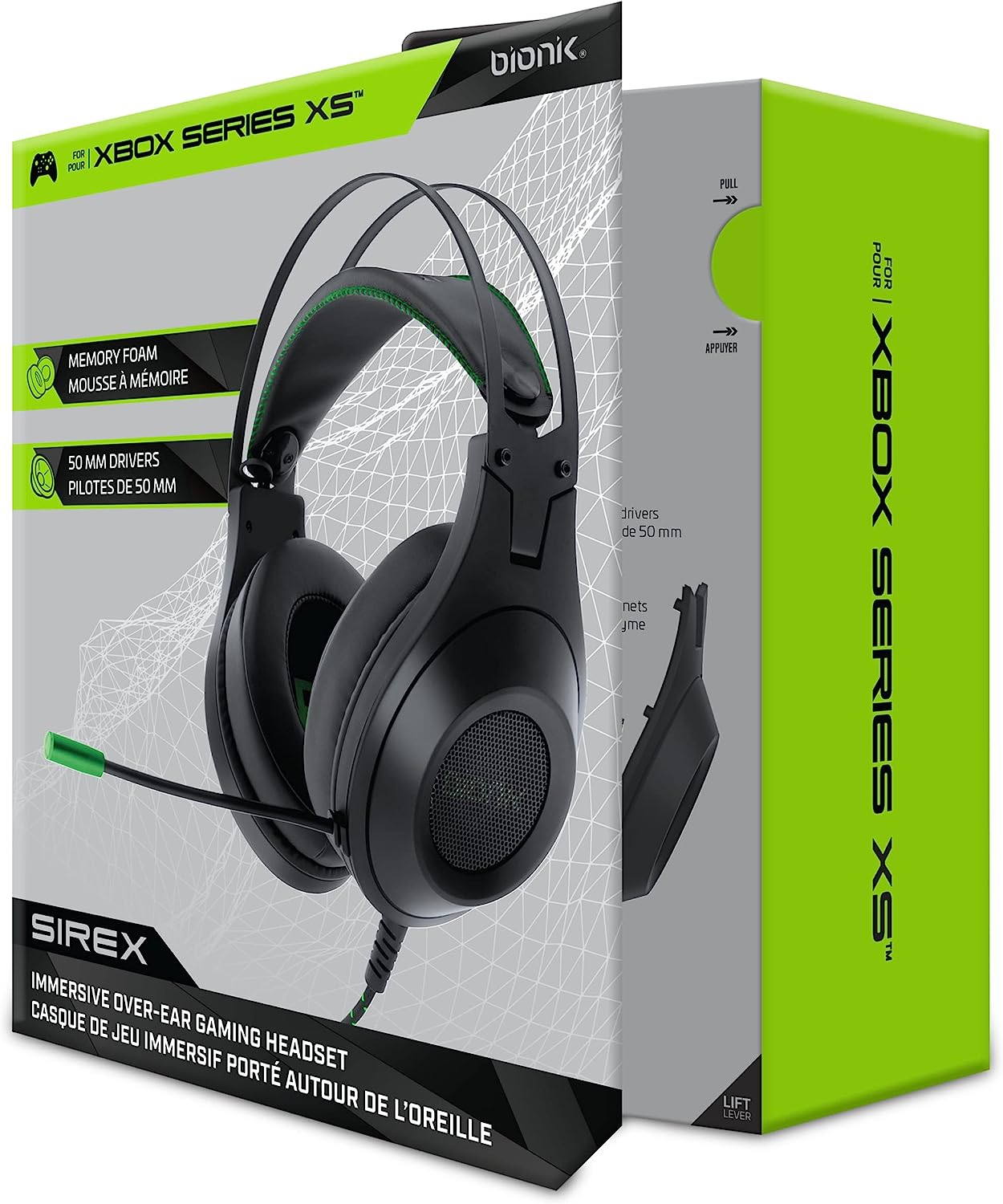 Bionik Sirex Gaming Headset with Mic for Xbox Series XS: 50MM Drivers, Memory Foam, Mute Switch, Adjustable Head Beam, Xbox One/ PS5/ Nintendo Switch OLED/PC/Mac Green L
