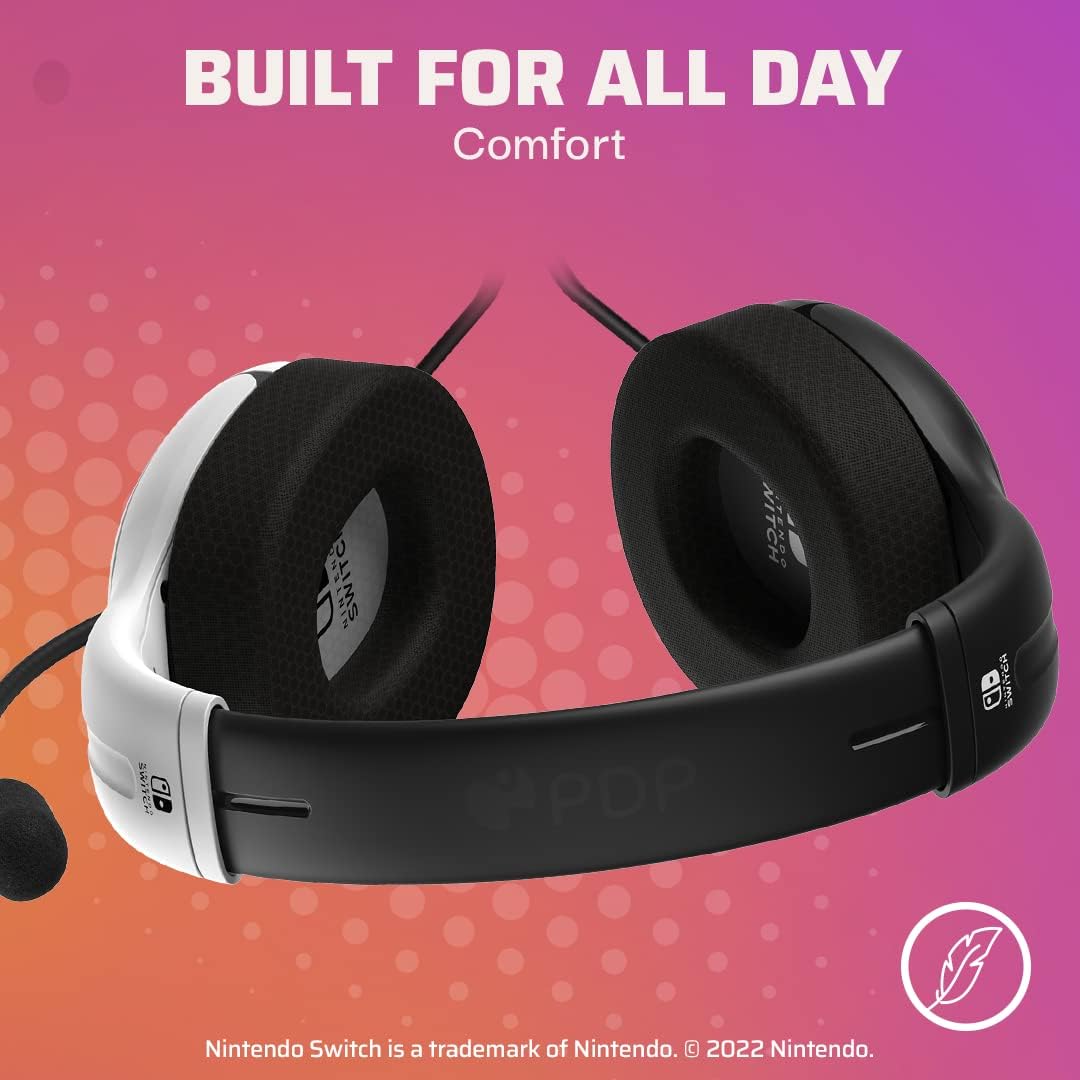 PDP Gaming AIRLITE Stereo Headset with Mic for Nintendo Switch/Switch Lite/OLED - Wired Power Noise Cancelling Microphone, Lightweight, Soft Comfort On Ear Headphones (Black & White