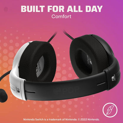 PDP Gaming AIRLITE Stereo Headset with Mic for Nintendo Switch/Switch Lite/OLED - Wired Power Noise Cancelling Microphone, Lightweight, Soft Comfort On Ear Headphones (Black & White