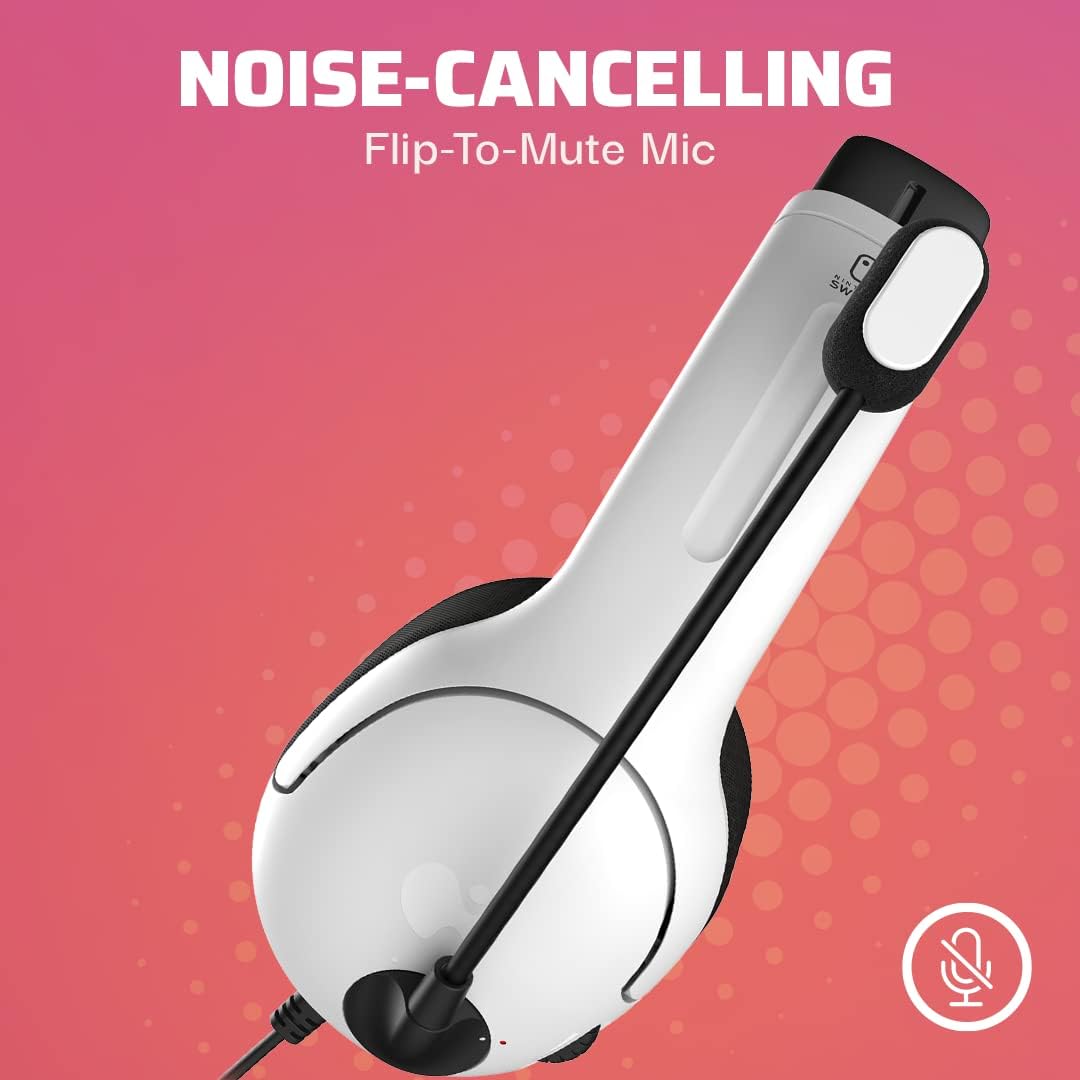 PDP Gaming AIRLITE Stereo Headset with Mic for Nintendo Switch/Switch Lite/OLED - Wired Power Noise Cancelling Microphone, Lightweight, Soft Comfort On Ear Headphones (Black & White