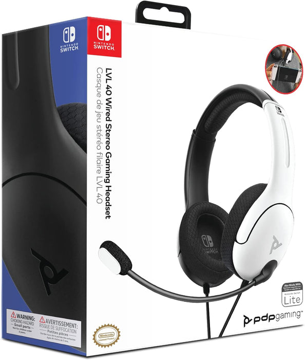 PDP Gaming AIRLITE Stereo Headset with Mic for Nintendo Switch/Switch Lite/OLED - Wired Power Noise Cancelling Microphone, Lightweight, Soft Comfort On Ear Headphones (Black & White