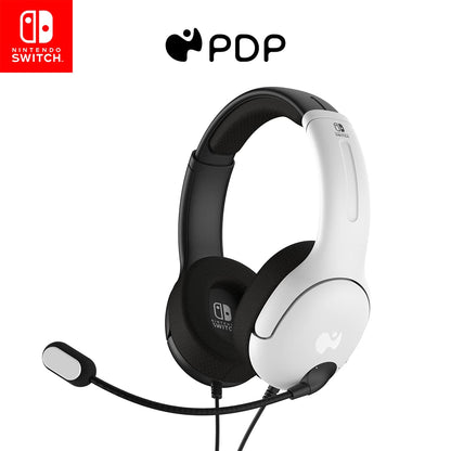 PDP Gaming AIRLITE Stereo Headset with Mic for Nintendo Switch/Switch Lite/OLED - Wired Power Noise Cancelling Microphone, Lightweight, Soft Comfort On Ear Headphones (Black & White