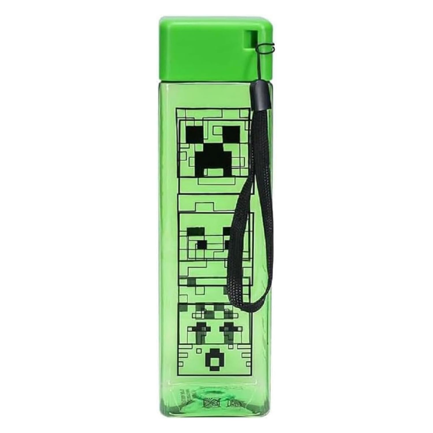 Minecraft Quadratische Reise-Kunststoff-Wasserflasche mit Handgelenkriemen, Geschenke für Jungen, 500ml (17 fl oz