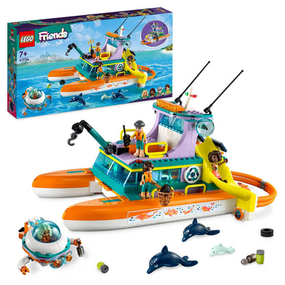 LEGO 41734 Friends Sea Rescue Boat Toy Playset with Dolphin Animal Figures and Submarine, Eco Educational Set, Animal Care Gift for Kids, Girls, Boys 7 Plus Years Old