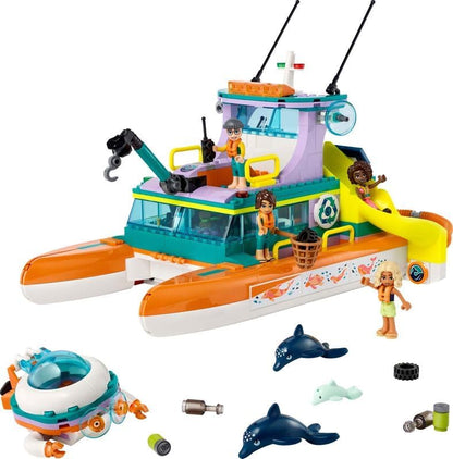 LEGO 41734 Friends Sea Rescue Boat Toy Playset with Dolphin Animal Figures and Submarine, Eco Educational Set, Animal Care Gift for Kids, Girls, Boys 7 Plus Years Old