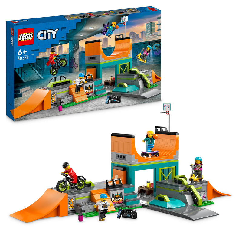 LEGO City Street Skate Park Set, Toy For Kids Aged 6 Plus Years Old with BMX Bike, Skateboard, Scooter, In-Line Skates and 4 Skater Minifigures to Perform Stunts, 2023 Set 60364 Single