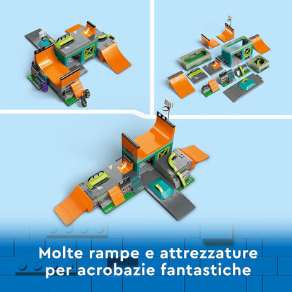 LEGO City Street Skate Park Set, Toy For Kids Aged 6 Plus Years Old with BMX Bike, Skateboard, Scooter, In-Line Skates and 4 Skater Minifigures to Perform Stunts, 2023 Set 60364 Single