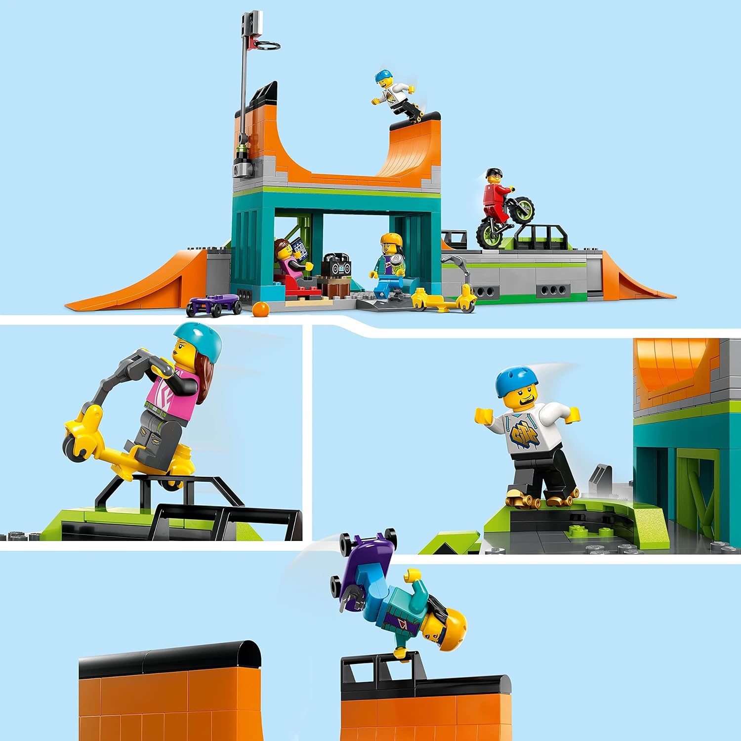 LEGO City Street Skate Park Set, Toy For Kids Aged 6 Plus Years Old with BMX Bike, Skateboard, Scooter, In-Line Skates and 4 Skater Minifigures to Perform Stunts, 2023 Set 60364 Single